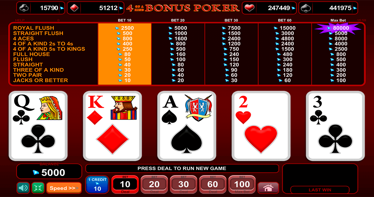 4 of a kind bonus poker egt video poker